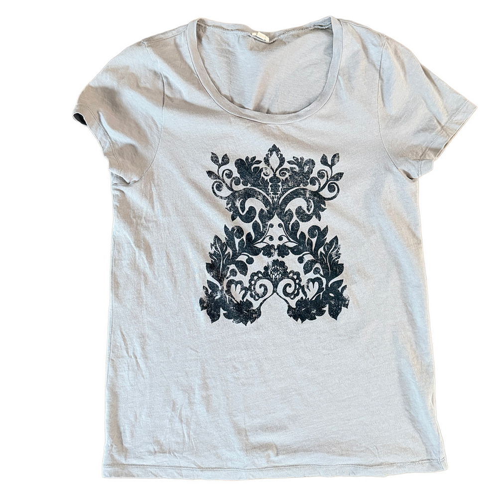 J. crew 100% cotton graphic tee leur-de-lis damask scroll women large grunge